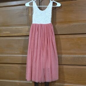 Lace Bodice Cream and Dusty Pink Tulle Formal Dress for Girls